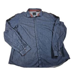 Armani Exchange Indigo Denim Snap Shirt Men’s XXL Black Accent Long Sleeve